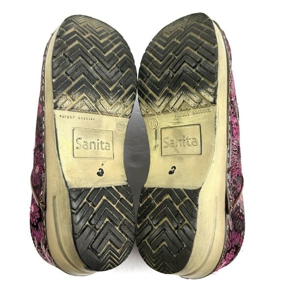 Sanita Clogs 38 Floral Tapestry Slip On Pink Professional Fabric Shoes Womens - Picture 7 of 10